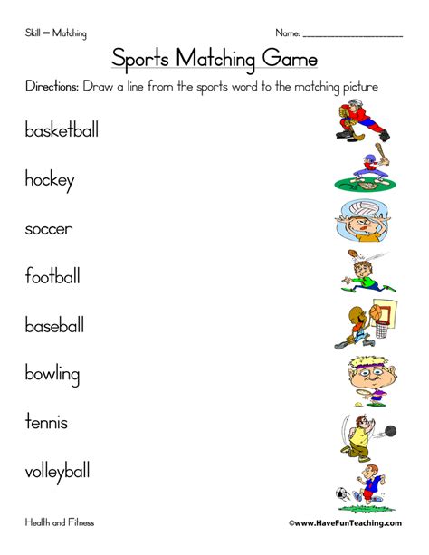 sports matching worksheet  fun teaching