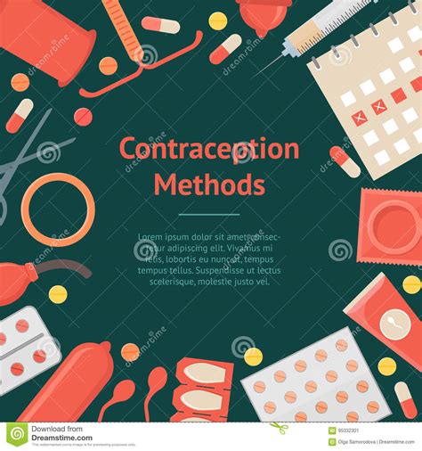 cartoon contraception method banner card vector stock vector