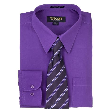 Mens 2 Piece Dress Shirt With Tie Set Tc102 Dark Purple – Bucheliusa