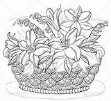 Drawing Basket Flowers Flower Pencil Baskets Coloring Shading Pages Drawings Vector Lily Colouring Embroidery Color Contours Clipart Leaves Bouquet Adults sketch template