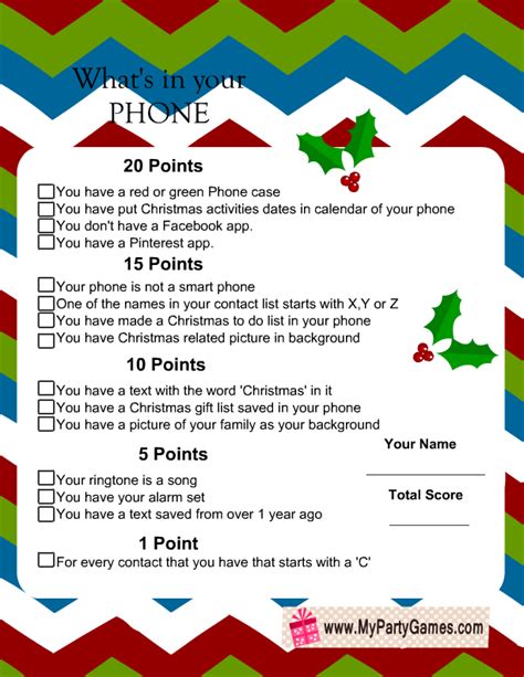 phone christmas game  printable printable