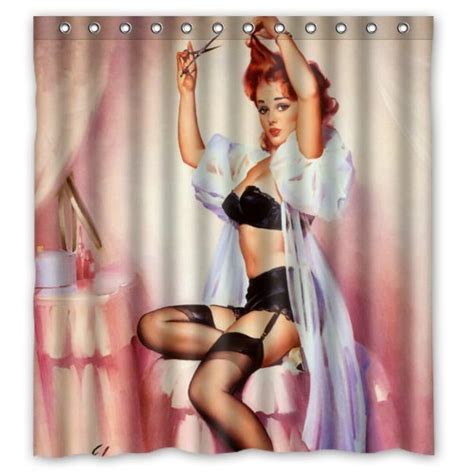 Sexy Pin Up Lady Bathroom Shower Curtain Vintage Retro