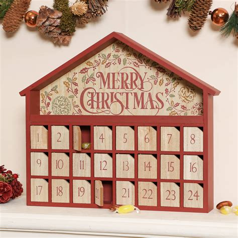 merry christmas wooden advent calendar house  dibor notonthehighstreetcom