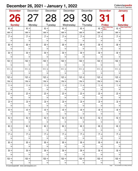 weekly calendars      printable templates