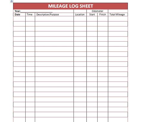 mileage log templates excel log sheet format project
