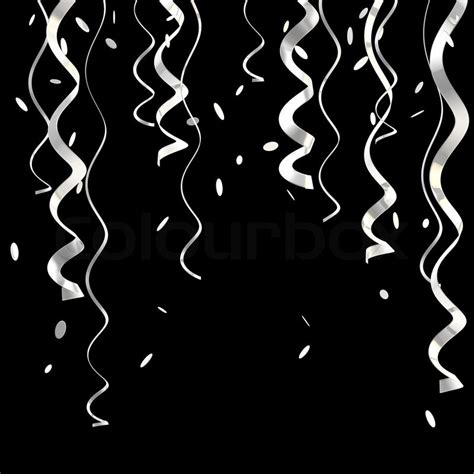 silver ribbons and confetti background isolated on black