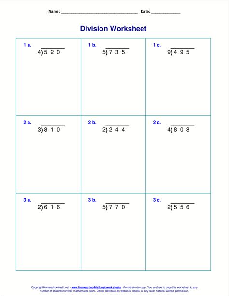 grade  long division worksheets  printable  learning  grade