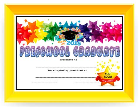 award certificate  preschool graduation  colorful stars