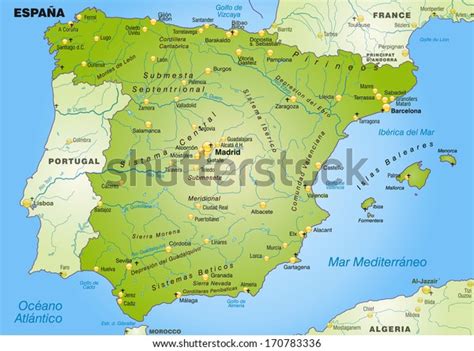 map spain overview map green stock illustration