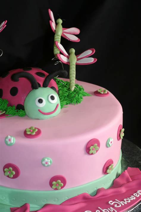 pink  cake pink ladybug  dragonfly baby shower cake