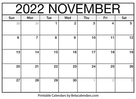 printable november  calendar