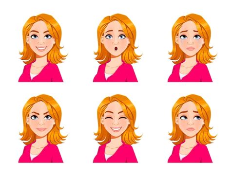 premium vector face expressions of blond woman set of six various