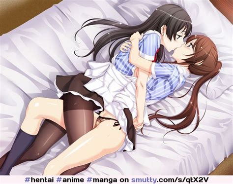 hentai anime manga cartoon yuri lesbian teen gentle kiss stockings schoolgirl