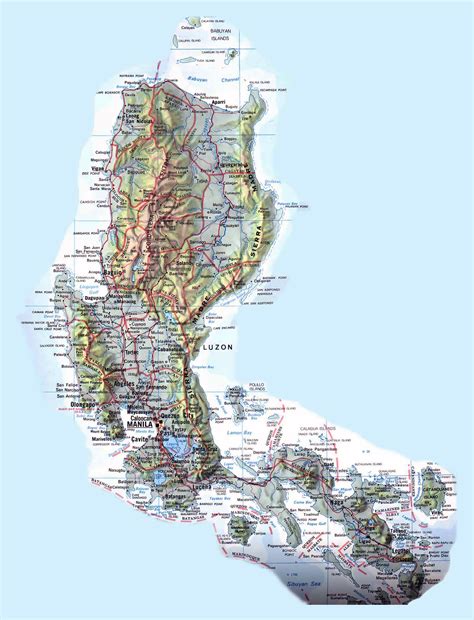 large detailed road  topographical map  philippines philippines