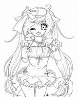 Coloring Anime Neko Maid Pages Base Template Girl sketch template