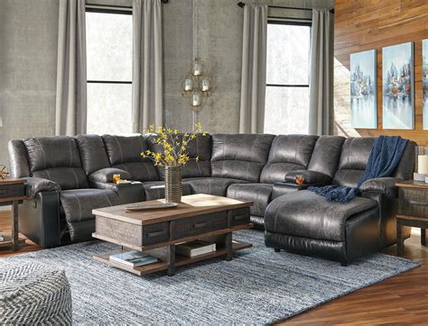 ashley signature design nantahala faux leather reclining sectional   consoles chaise