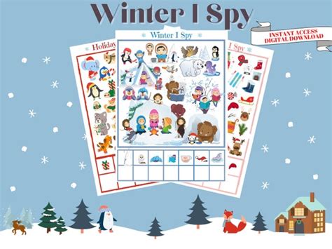winter  spy printable activities  toddlers  kids etsy
