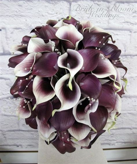 cascade bouquet wedding bouquet plum purple calla lily cascading