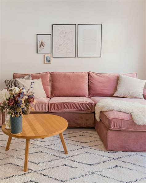custom ikea kivik sofa cover  velvet pink fabric  bemz design pin