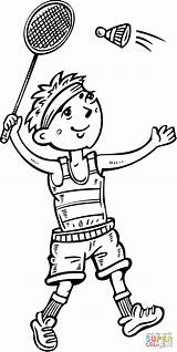 Badminton Coloring Playing Cartoon Clipart Boy Drawing Colouring Pages Outline Children Printable Clip Vector sketch template