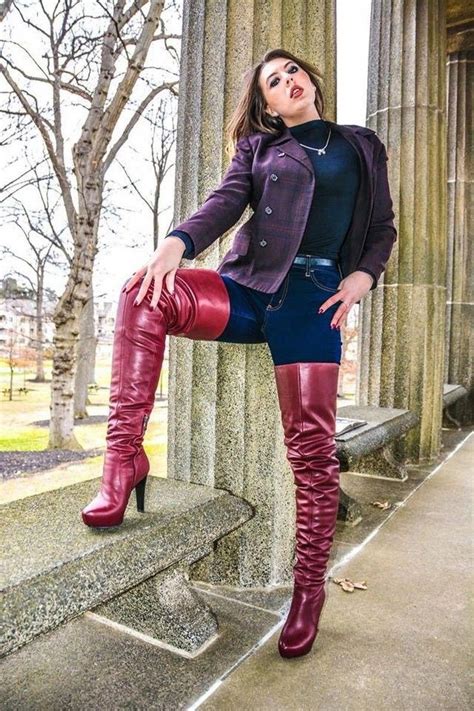 Awesome Red Thigh Boots And Jeans Highheelboots Thigh High Boots