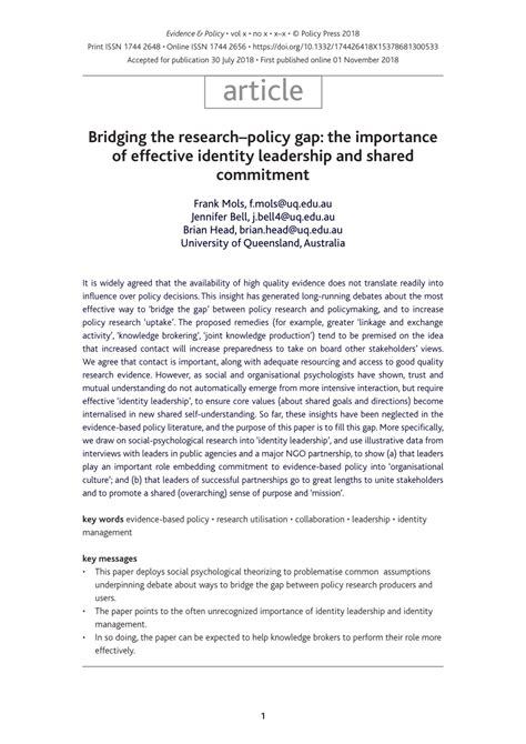 bridging  researchpolicy gap  importance  effective