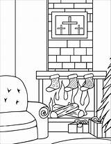 Coloring Christmas Stocking Pages Fireplace Kids sketch template