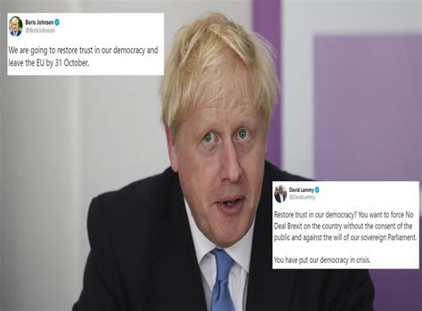 brexit news boris johnson tweets  leaving eu  restore trust   democracy