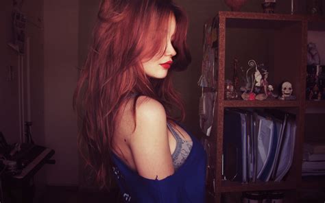 Wallpaper Black Women Redhead Model Long Hair Red Lipstick