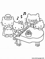 Coloring Kitty Piano Family Hello Pages Playing Printable Sheets Colouring Print Color Cute Choose Board sketch template