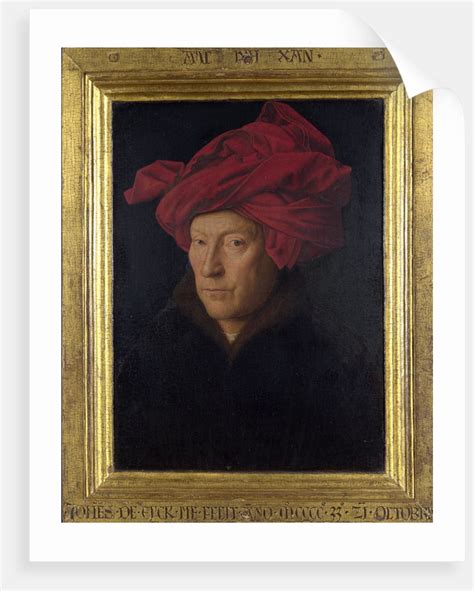 man   red turban   portrait posters prints  jan van eyck