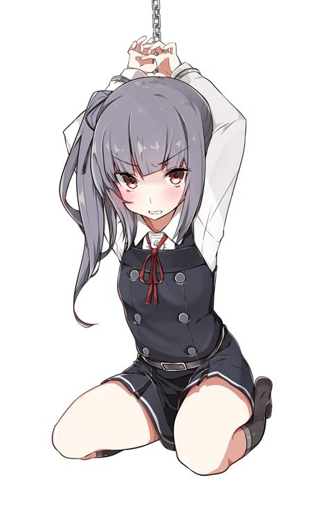 Safebooru 1girl Angry Bdsm Black Legwear Blush Bound Bound Wrists