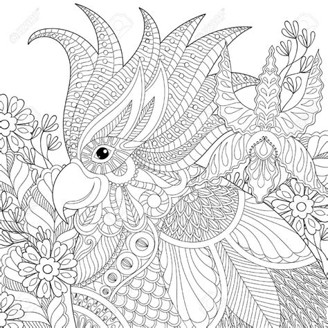 exotic zentangle cockatoo parrot  adult anti stress coloring page
