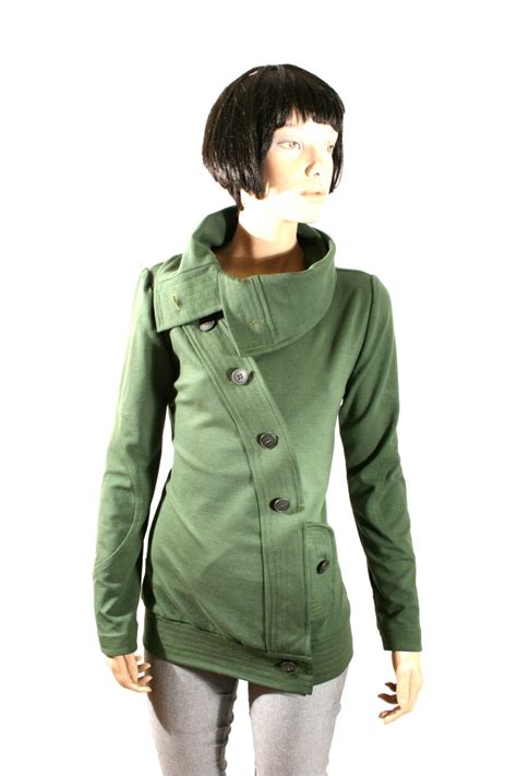 groene jas herfst jas met knopen en grote kraag sweatshirt