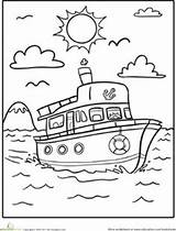 Coloring Pages Worksheets Boat Printable Kids Drawing Ship Color Kindergarten Ships Preschool Drawings Worksheet Colouring Sheets Transportation Education Sunken Fire sketch template