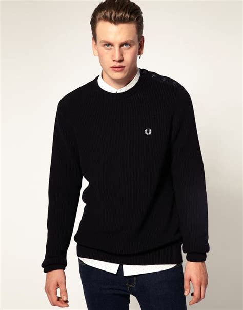 Fred Perry Crew Neck Jumper With Button Shoulder Adidas