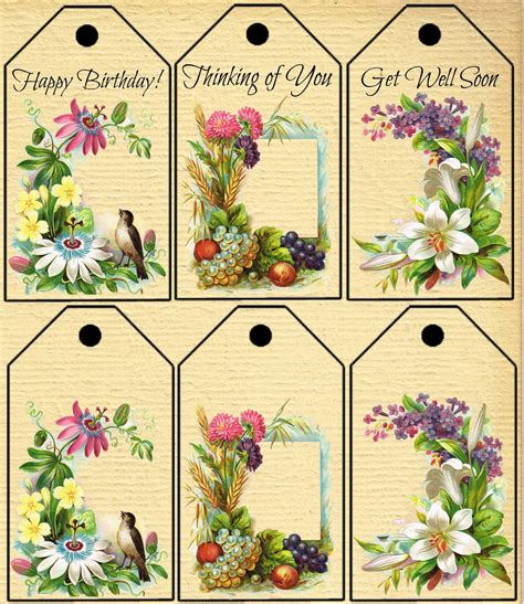 printable greeting tags  antique floral images knick  time