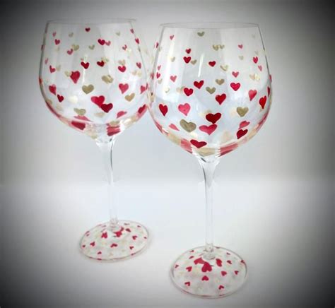 Valentine Wine Glass Heart Wine Glasses Hand Painted T Etsy In