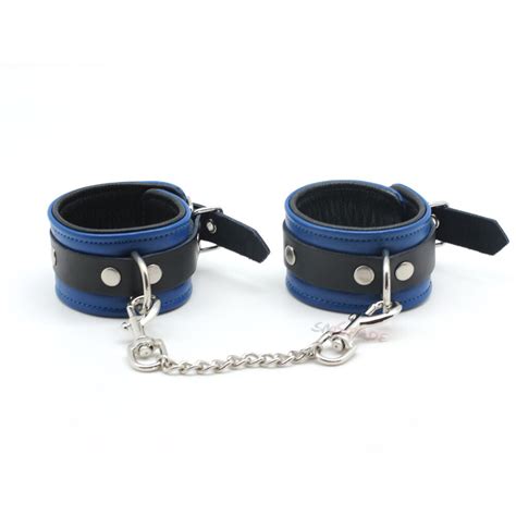 Smspade Blue Leather Restraints Wrist Cuffs For Adult Sex Soft And
