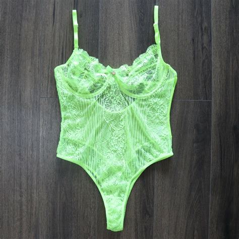Sexy Neon Yellow Green Lace Bodysuit Teddy Plus Size 8 22 Lingerie One