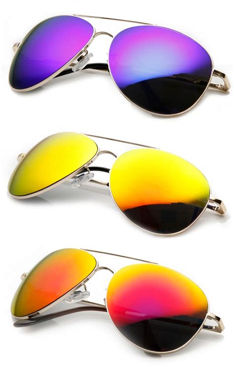 Premium Color Mirrored Metal Aviator Sunglasses With