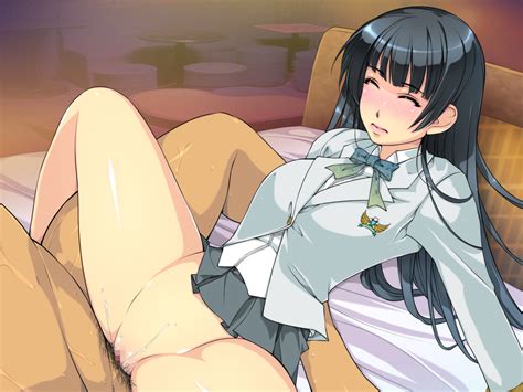 rule 34 bed black hair blush bottomless bow breasts censored closed