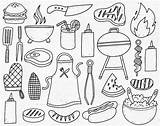 Barbecue Doodles Lineart Set Graphics Clipart Digital sketch template