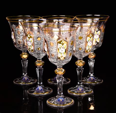 Red Wine Crystal Glasses Enamel Gold Design 220ml Bohemia Crystal