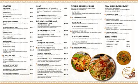 menu thai dishes