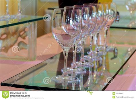Glasses Of Wine At The Bar Many Glasses Of Different Wine