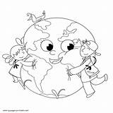 Coloring Earth Children Pages Hugging Printable Sheets Holidays sketch template