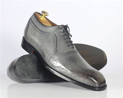 oxford gray brogue toe real leather lace  shoes men formal dress