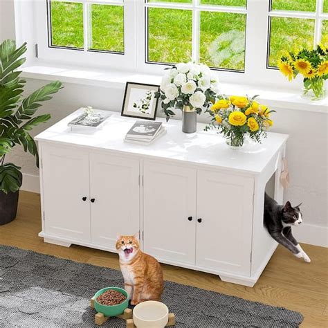 Wiawg Cat Litter Box Enclosure For 2 Cats Modern Hidden Litter Box