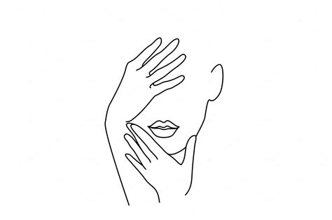 line drawing woman face with hands healthcare illustrations